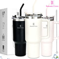 Copo termico romantico portátil crown em aço inox com tampa e canudo.