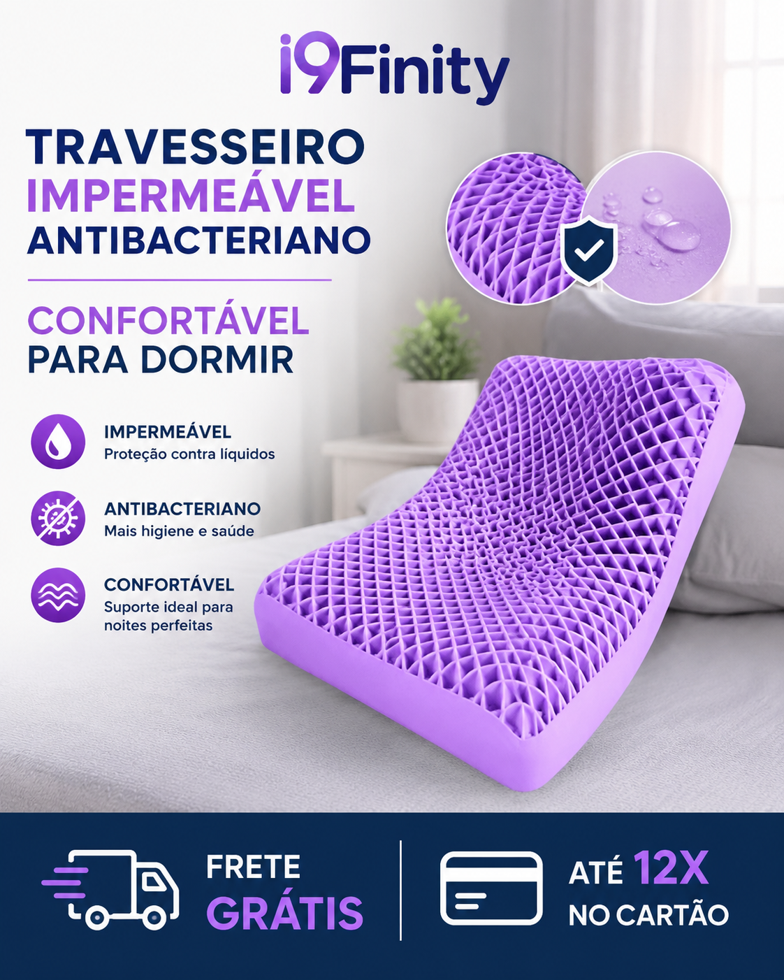 Travesseiro Gel Impermeável Antibacteriano Premium