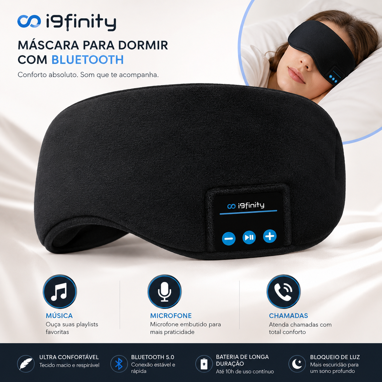 Máscara de Dormir com Fone Bluetooth i9finity.