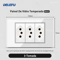 Tomada Inteligente Wi-Fi DELEFU com USB Duplo e USB-C – Vidro Temperado 10A e 20A