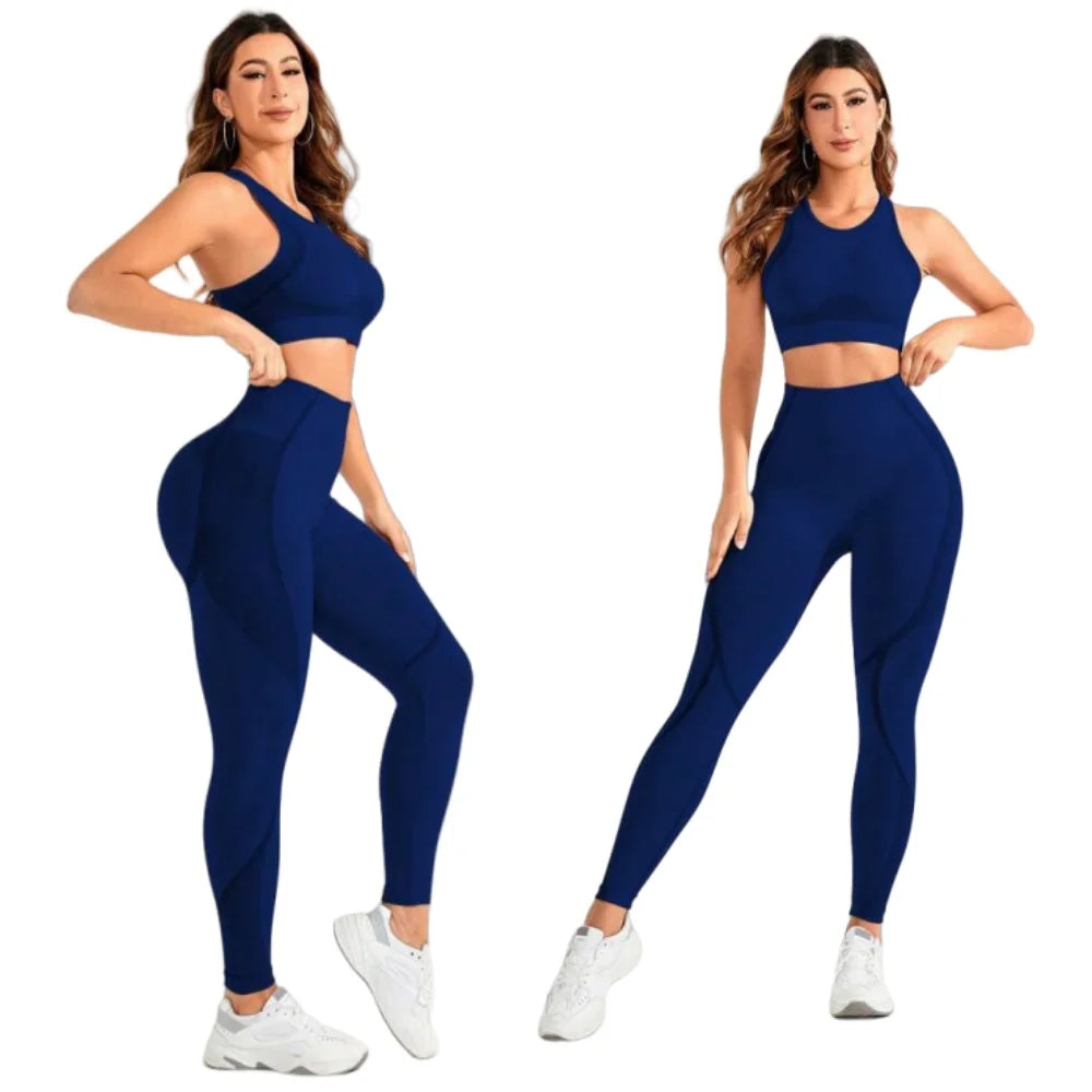 Conjunto fitness cintura alta e decote na costa.