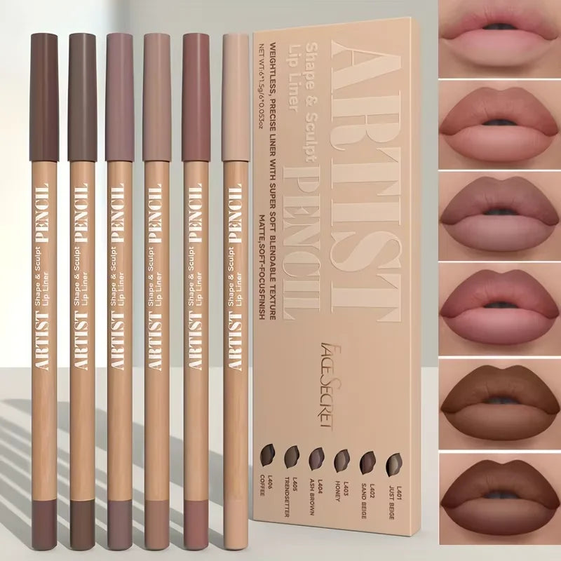 Lápis Delineador Labial Fosco Velvet – Kit com 6 Cores