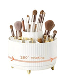 Organizador de Maquiagem Giratório 360° Premium com 5 compartimentos, ideal para armazenar pincéis, batons, perfumes, bases e produtos de skincare com praticidade e elegância.