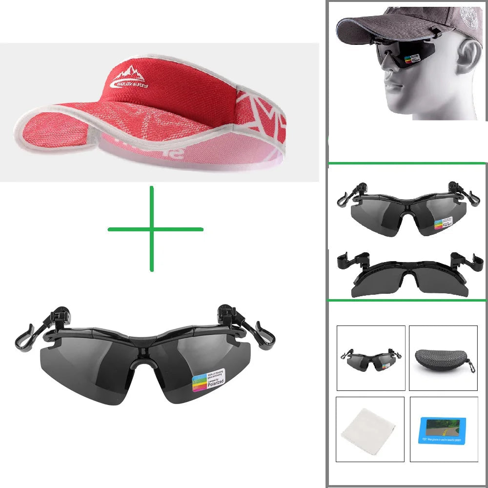 Bone esportivo ar livre sem topo, unissex com óculos de sol.