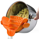Escorredor de panela com clipe ajustável premium, ideal para escorrer massas, legumes e alimentos com praticidade, segurança e economia de espaço na cozinha.