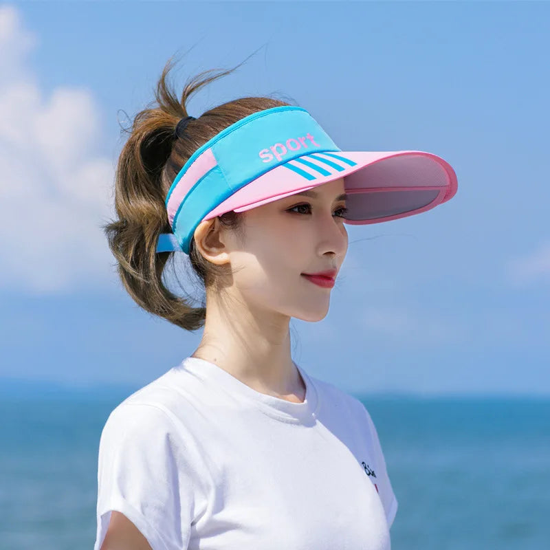 Boné femenino com aba larga e retrátil com proteção solar viseira com estampa.