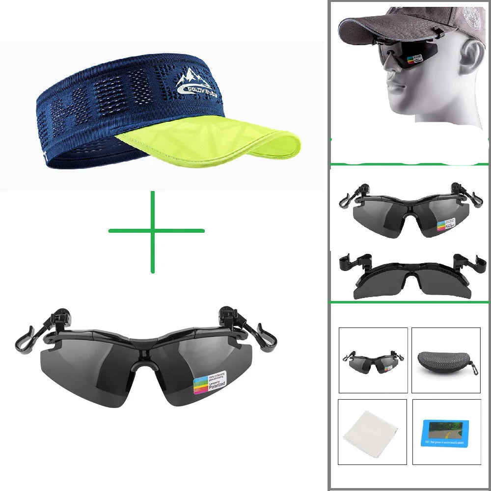 Bone esportivo ar livre sem topo, unissex com óculos de sol.