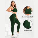 Conjunto fitness cintura alta e decote na costa.