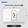 Tomada Inteligente Wi-Fi DELEFU com USB Duplo e USB-C – Vidro Temperado 10A e 20A