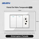 Tomada Inteligente Wi-Fi DELEFU com USB Duplo e USB-C – Vidro Temperado 10A e 20A