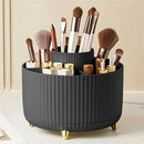 Organizador de Maquiagem Giratório 360° Premium com 5 compartimentos, ideal para armazenar pincéis, batons, perfumes, bases e produtos de skincare com praticidade e elegância.