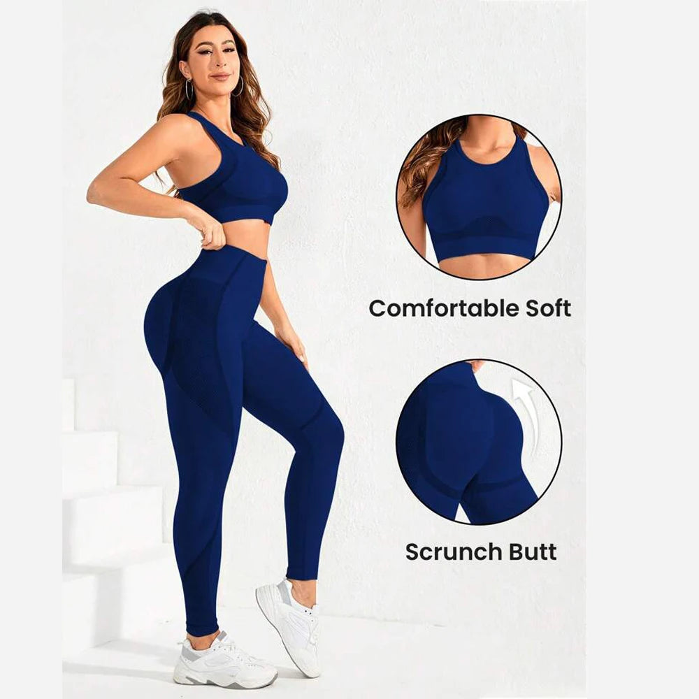 Conjunto fitness cintura alta e decote na costa.