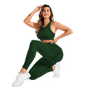 Conjunto fitness cintura alta e decote na costa.