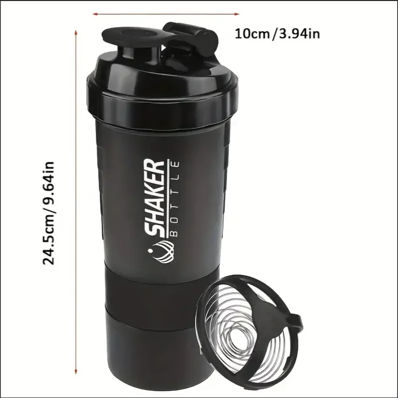 Garrafa shaker com recipiente de energia 2 camadas.
