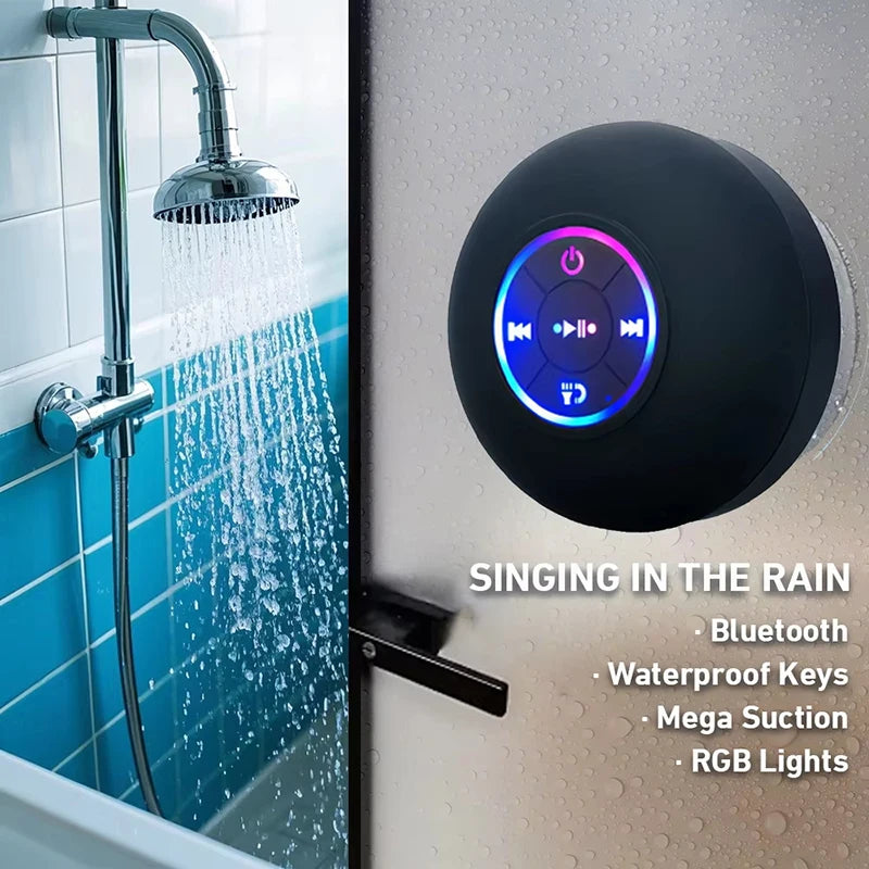 Caixa de Som Bluetooth Portátil Premium com LED e Ventosa à Prova d'Água