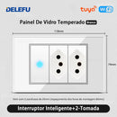 Tomada Inteligente Wi-Fi DELEFU com USB Duplo e USB-C – Vidro Temperado 10A e 20A