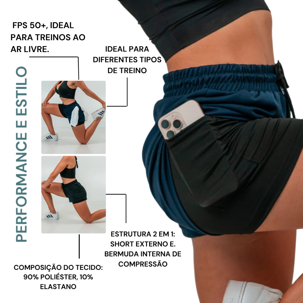 Short Dryfit Feminino Bermuda Dupla legging compressão