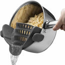 Escorredor de panela com clipe ajustável premium, ideal para escorrer massas, legumes e alimentos com praticidade, segurança e economia de espaço na cozinha.