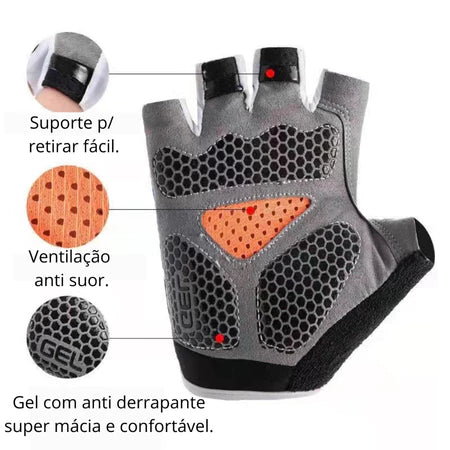 Luva meio dedo para treinos, bike crossfit.